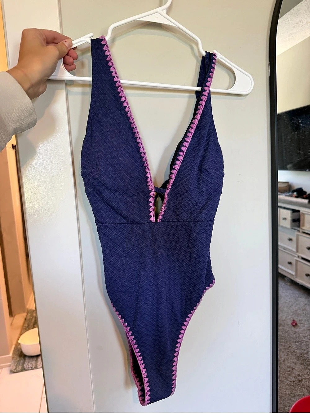 Blue & Pink Cutout One-Piece Swimsuit